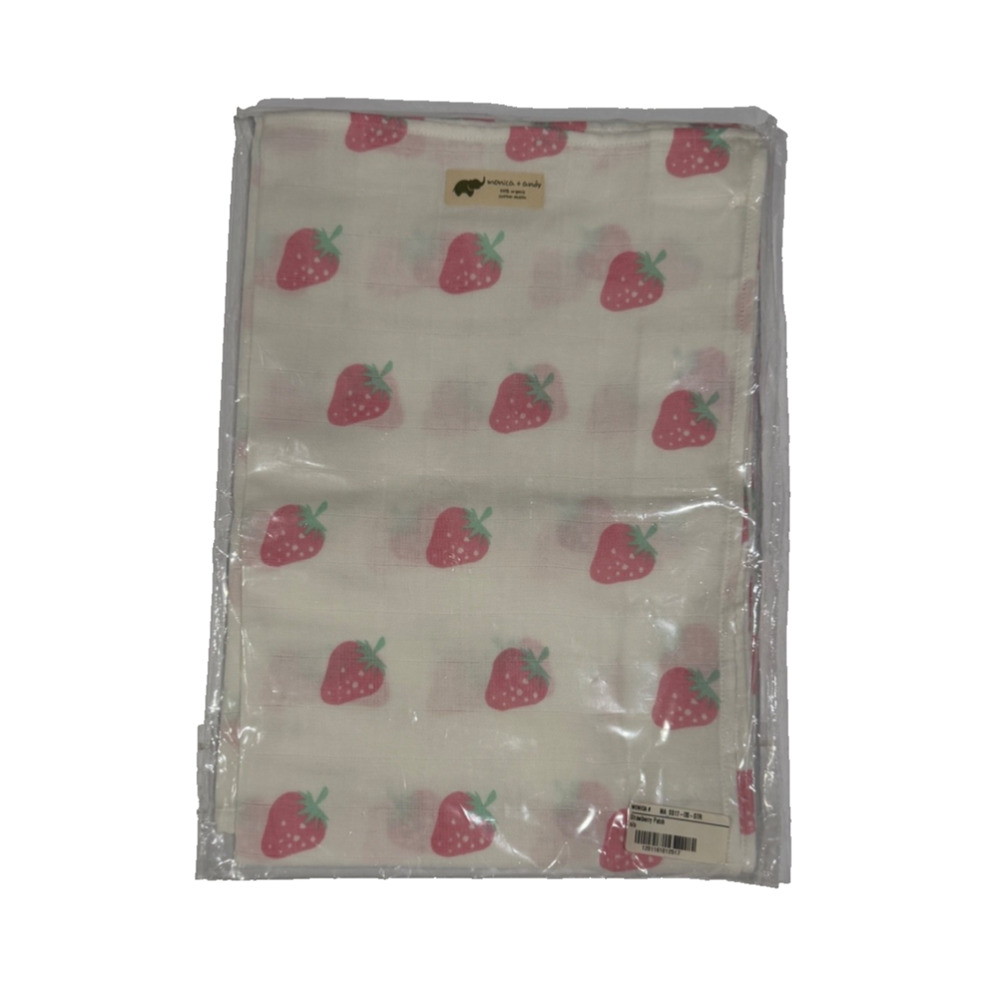 Monica and Andy Strawberry Patch Pink Organic Muslin Baby Blanket Swaddle NEW